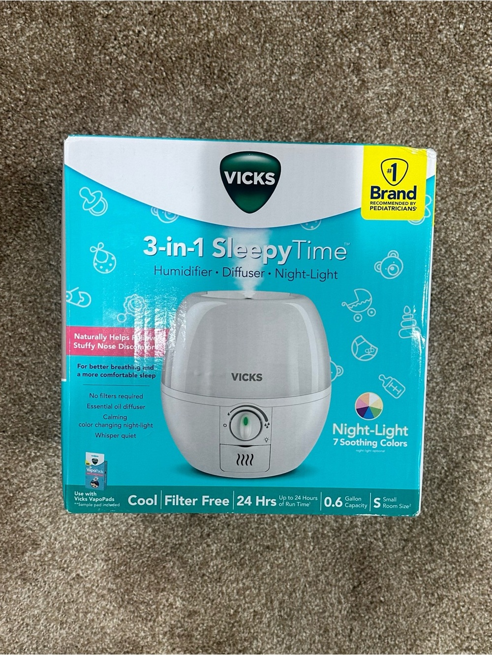 VICKS 3-in-1 SleepyTime Humidifier Diffuser Night-Light - White